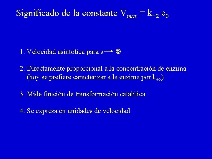 Significado de la constante Vmax = k+2 e 0 1. Velocidad asintótica para s