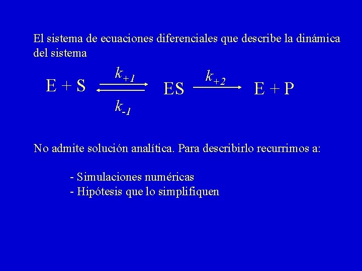 El sistema de ecuaciones diferenciales que describe la dinámica del sistema E+S k+1 k-1