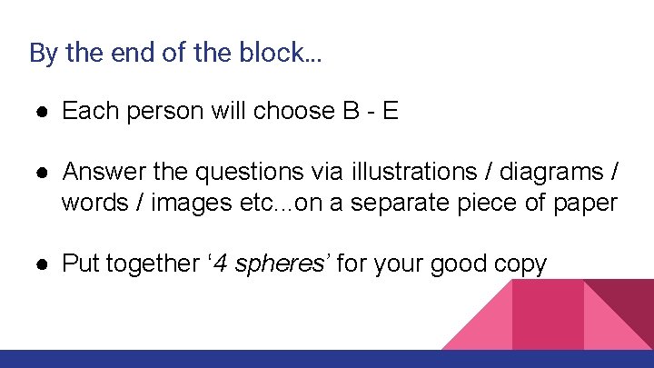 By the end of the block… ● Each person will choose B - E