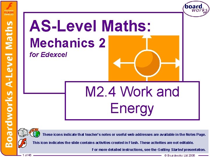 AS-Level Maths: Mechanics 2 for Edexcel M 2. 4 Work and Energy These icons