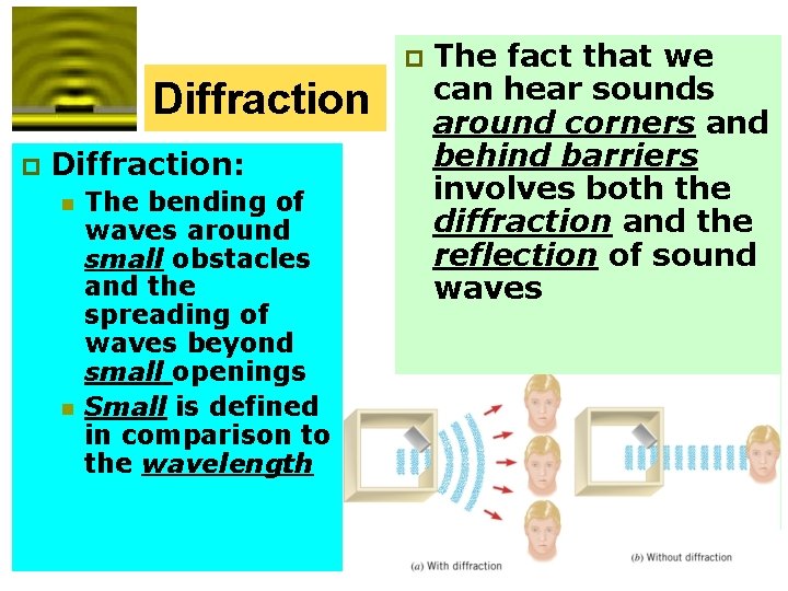 p Diffraction: n n The bending of waves around small obstacles and the spreading