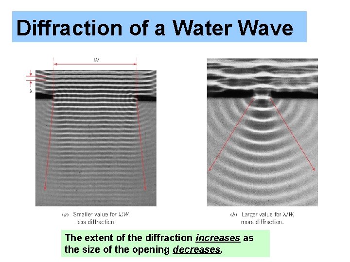 Diffraction of a Water Wave The extent of the diffraction increases as the size