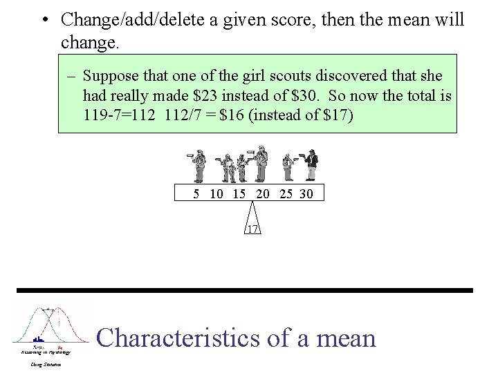  • Change/add/delete a given score, then the mean will change. – Suppose that