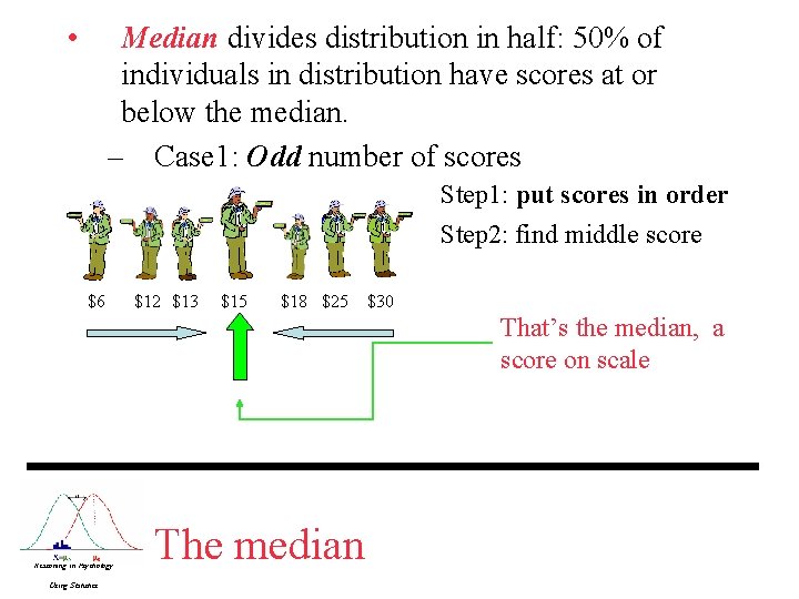  • Median divides distribution in half: 50% of individuals in distribution have scores