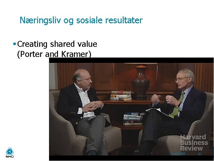 Næringsliv og sosiale resultater § Creating shared value (Porter and Kramer) 03. 12. 2020