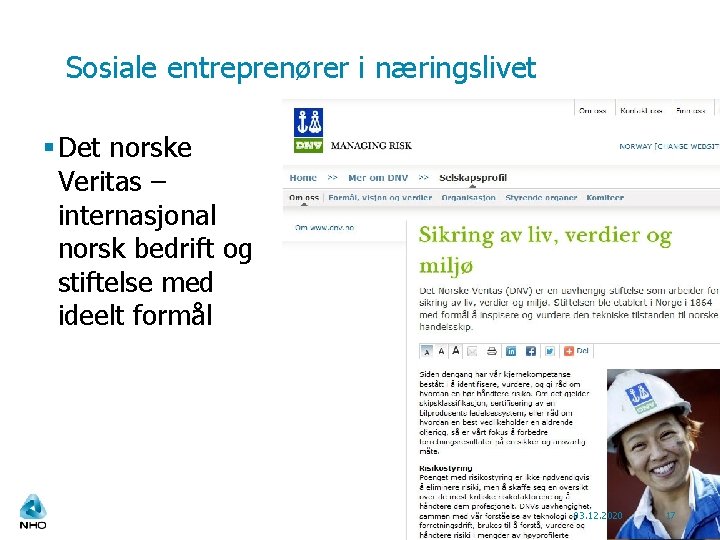 Sosiale entreprenører i næringslivet § Det norske Veritas – internasjonal norsk bedrift og stiftelse