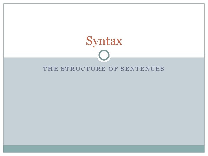 Syntax THE STRUCTURE OF SENTENCES Syntax THE STRUCTURE OF SENTENCES