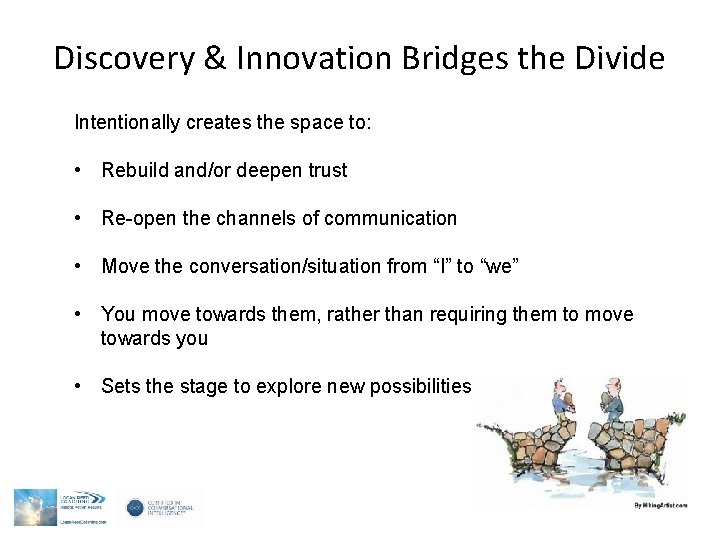 Discovery & Innovation Bridges the Divide Intentionally creates the space to: • Rebuild and/or Discovery & Innovation Bridges the Divide Intentionally creates the space to: • Rebuild and/or
