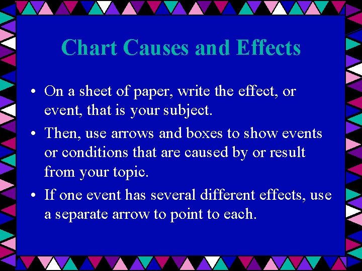 Chart Causes and Effects • On a sheet of paper, write the effect, or