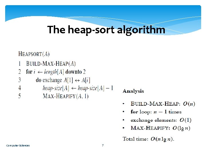 The heap-sort algorithm Computer Sciences 7 