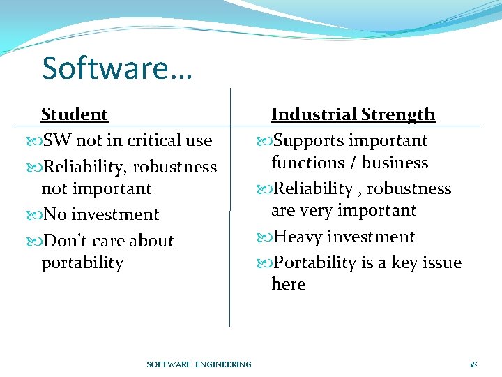 Software… Student SW not in critical use Reliability, robustness not important No investment Don’t