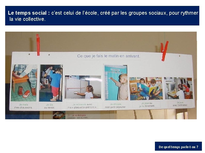 · Le temps social : c’est celui de l’école, créé par les groupes sociaux,