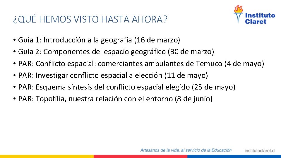¿QUÉ HEMOS VISTO HASTA AHORA? • Guía 1: Introducción a la geografía (16 de ¿QUÉ HEMOS VISTO HASTA AHORA? • Guía 1: Introducción a la geografía (16 de