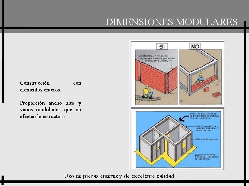 PROYECTO DIMENSIONES MODULARES Construcción elementos enteros. con Proporción ancho alto y vanos modulados que