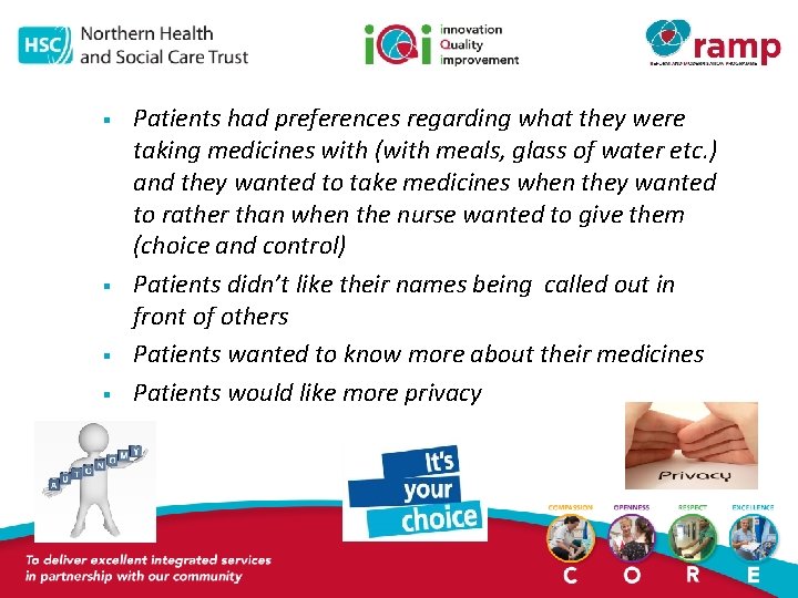 § § Patients had preferences regarding what they were taking medicines with (with meals,