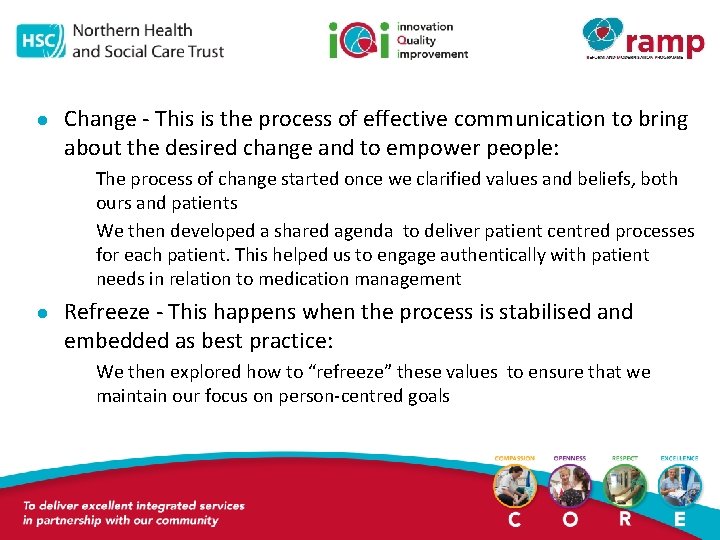 l Change - This is the process of effective communication to bring about the