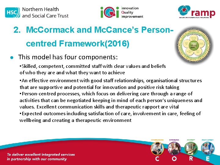 2. Mc. Cormack and Mc. Cance’s Personcentred Framework(2016) l This model has four components: