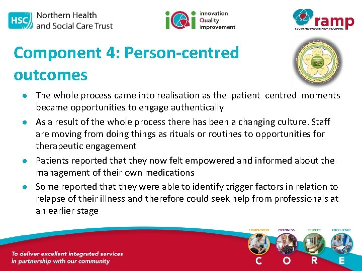 Component 4: Person-centred outcomes l l The whole process came into realisation as the