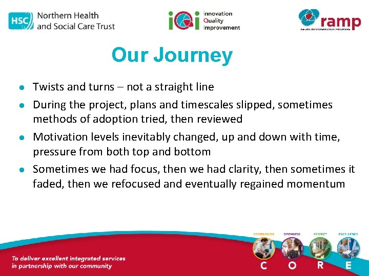 Our Journey l l Twists and turns – not a straight line During the