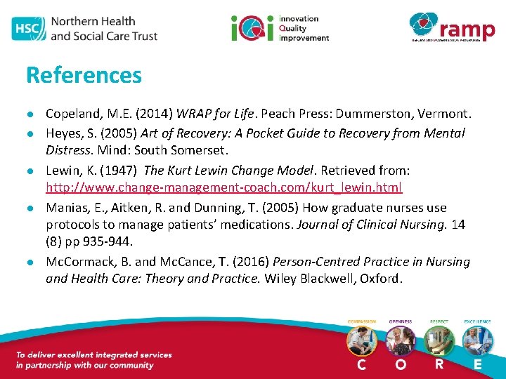 References l l l Copeland, M. E. (2014) WRAP for Life. Peach Press: Dummerston,