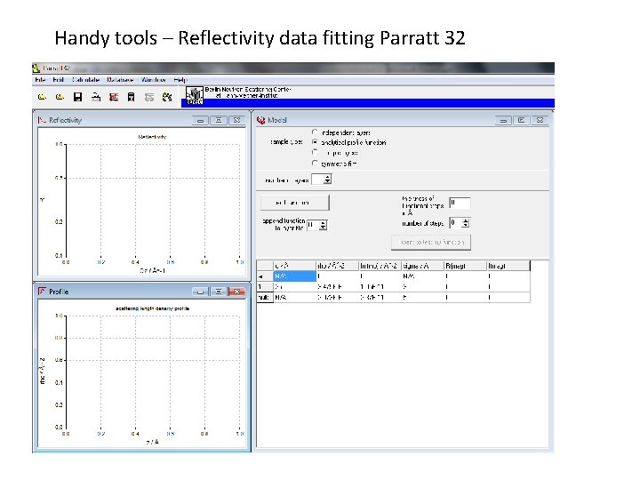 Handy tools – Reflectivity data fitting Parratt 32 