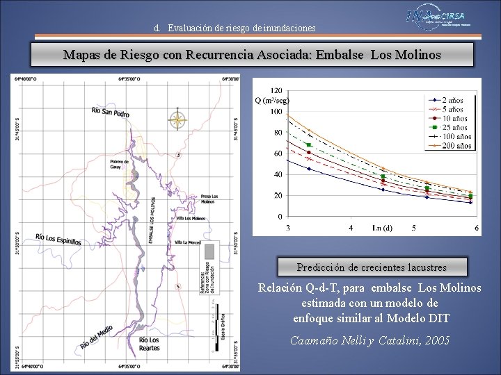 d. Evaluación de riesgo de inundaciones Mapas de Riesgo con Recurrencia Asociada: Embalse Los