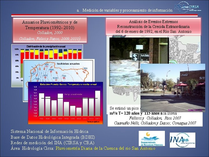 a. Medición de variables y procesamiento de información Anuarios Pluviométricos y de Temperatura (1992