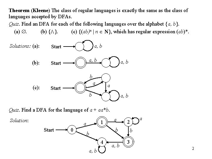 Theorem (Kleene) The class of regular languages is exactly the same as the class