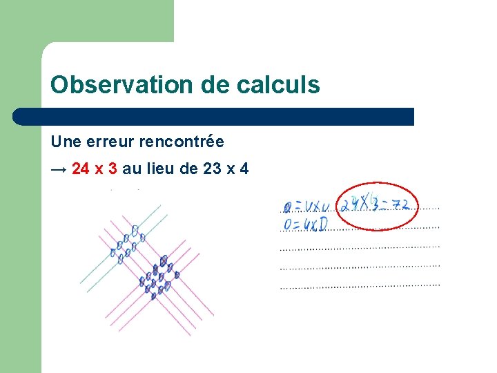 Observation de calculs Une erreur rencontrée → 24 x 3 au lieu de 23