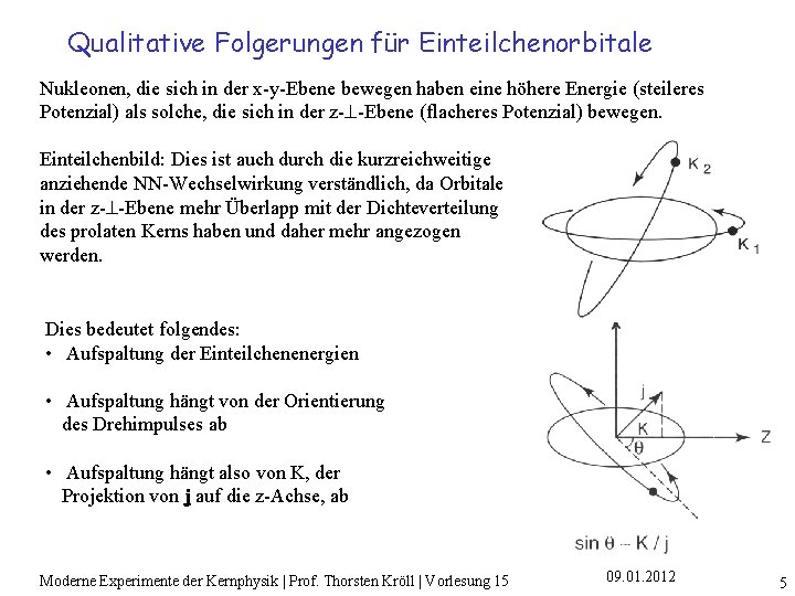 Qualitative Folgerungen für Einteilchenorbitale Nukleonen, die sich in der x-y-Ebene bewegen haben eine höhere