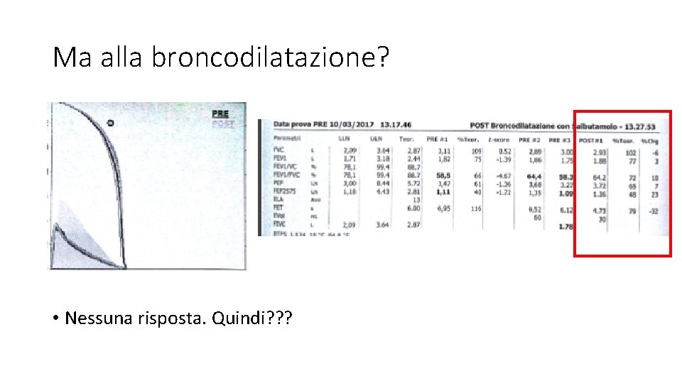 Ma alla broncodilatazione? • Nessuna risposta. Quindi? ? ? 