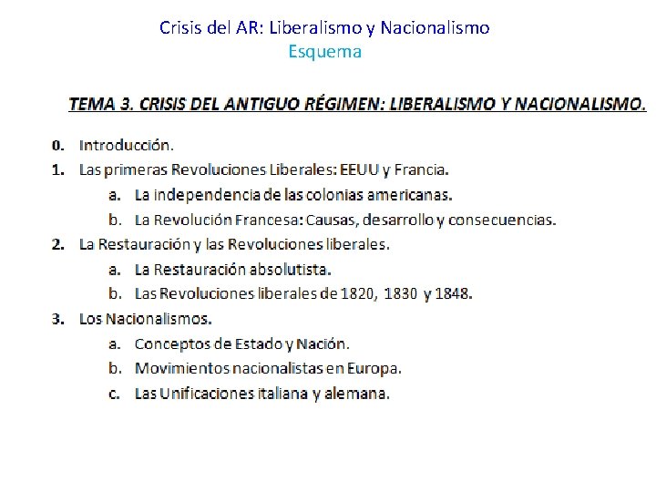 Crisis del AR: Liberalismo y Nacionalismo Esquema 