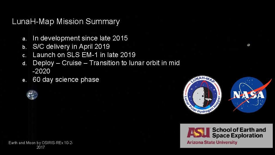 Luna. H-Map Mission Summary a. b. c. d. e. In development since late 2015