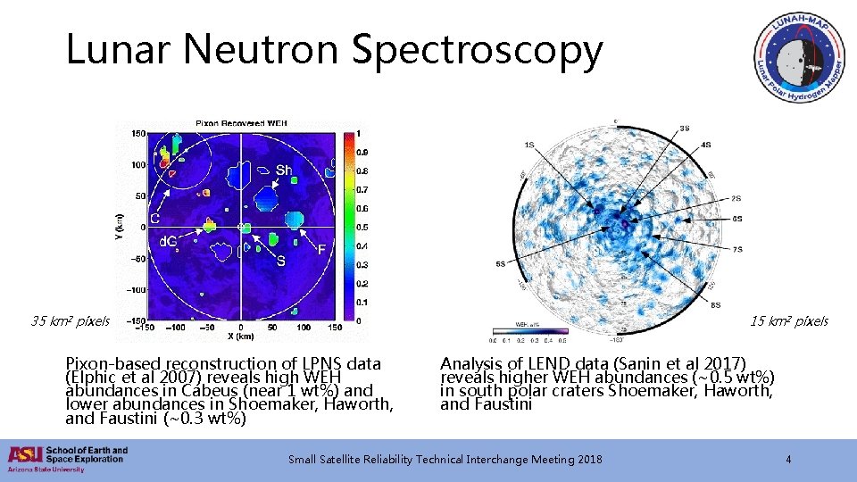 Lunar Neutron Spectroscopy 35 km 2 pixels 15 km 2 pixels Pixon-based reconstruction of
