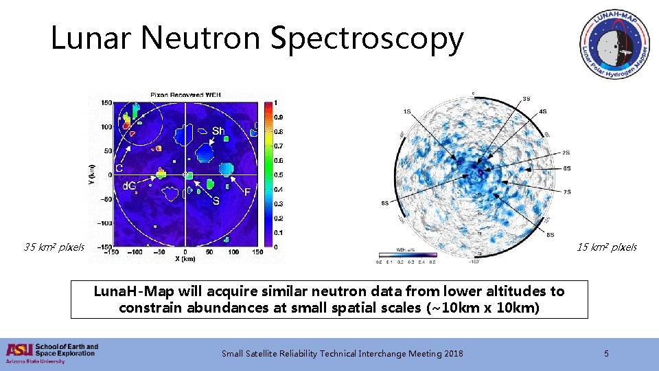 Lunar Neutron Spectroscopy 35 km 2 pixels 15 km 2 pixels Luna. H-Map will