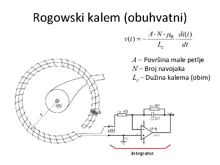 Rogowski kalem (obuhvatni) A – Površina male petlje N – Broj navojaka Lc –