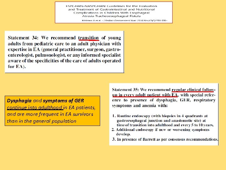 SINTOMATICI Dysphagia and symptoms of GER continue into adulthood in EA patients, and are