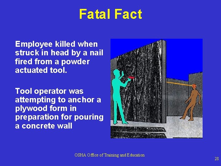 Fatal Fact Employee killed when struck in head by a nail fired from a