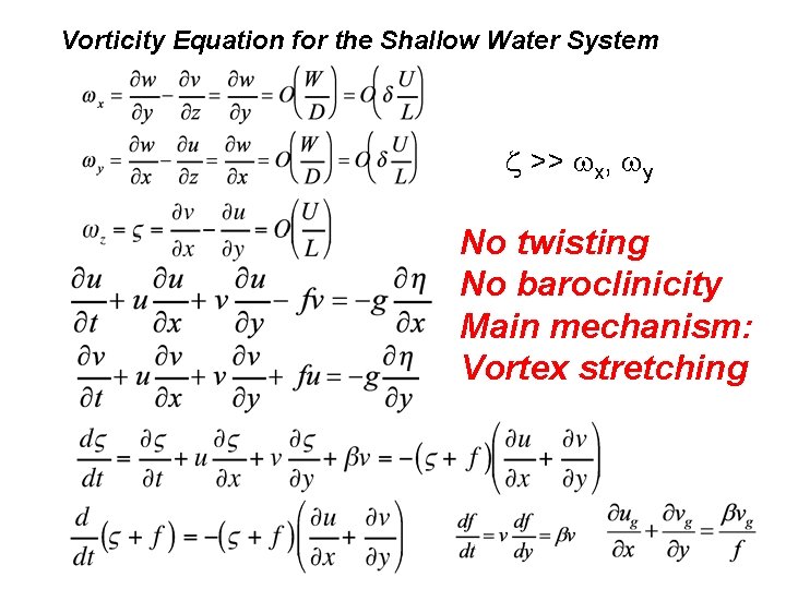 Vorticity Equation for the Shallow Water System >> x, y No twisting No baroclinicity