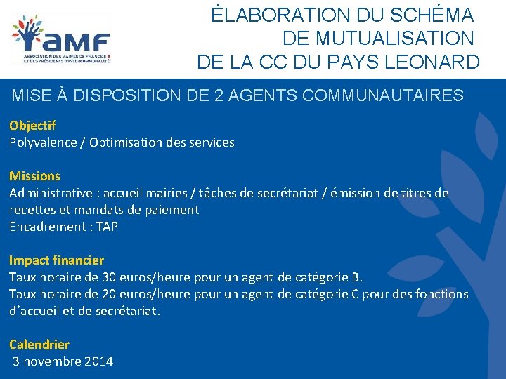 ÉLABORATION DU SCHÉMA DE MUTUALISATION DE LA CC DU PAYS LEONARD MISE À DISPOSITION ÉLABORATION DU SCHÉMA DE MUTUALISATION DE LA CC DU PAYS LEONARD MISE À DISPOSITION