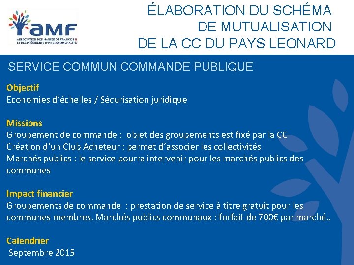 ÉLABORATION DU SCHÉMA DE MUTUALISATION DE LA CC DU PAYS LEONARD SERVICE COMMUN COMMANDE ÉLABORATION DU SCHÉMA DE MUTUALISATION DE LA CC DU PAYS LEONARD SERVICE COMMUN COMMANDE