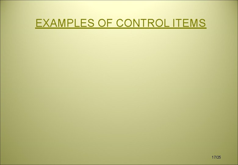 EXAMPLES OF CONTROL ITEMS 17/25 