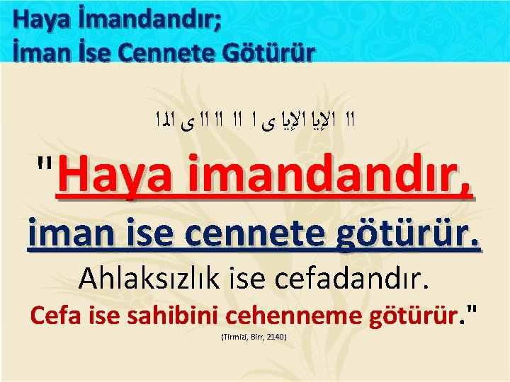 Haya İmandandır; İman İse Cennete Götürür ﺍﺍ ﺍﻹﻳﺍ ﻯ ﺍ ﺍﺍ ﺍﺍ ﺍﺍ ﻯ