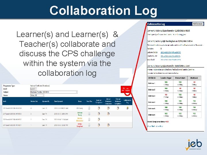 Collaboration Log Learner(s) and Learner(s) & Teacher(s) collaborate and discuss the CPS challenge within