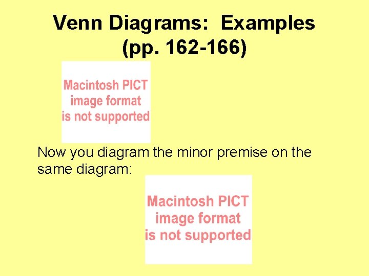 Venn Diagrams: Examples (pp. 162 -166) Now you diagram the minor premise on the