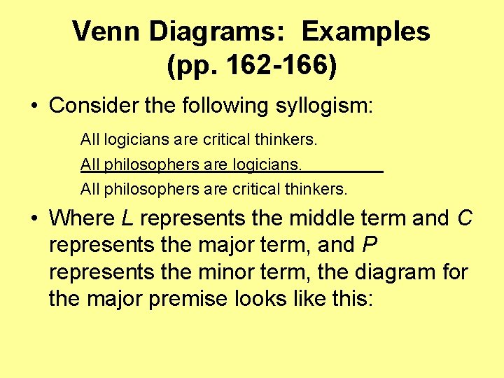 Venn Diagrams: Examples (pp. 162 -166) • Consider the following syllogism: All logicians are