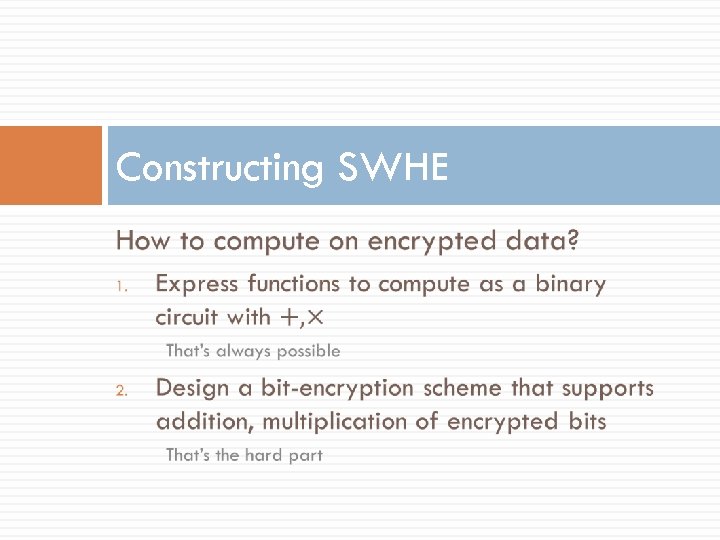Constructing SWHE 
