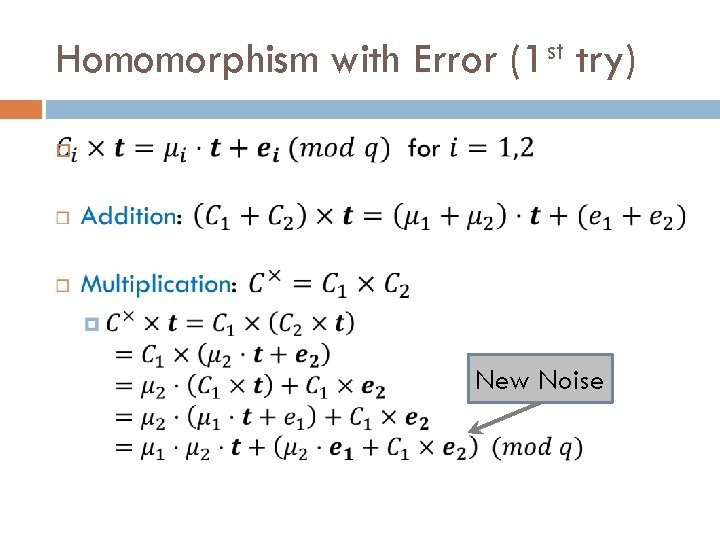 Homomorphism with Error st (1 try) New Noise 