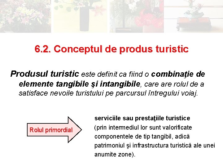 6. 2. Conceptul de produs turistic Produsul turistic este definit ca fiind o combinaţie