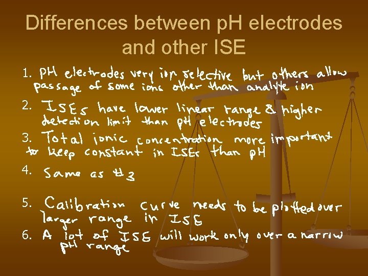 Differences between p. H electrodes and other ISE 1. 2. 3. 4. 5. 6.